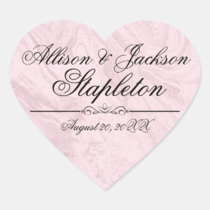 Pink Granite Marble Heart-Shaped Wedding Sticker