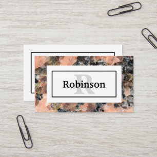 Pink Granite Rock Texture with Name and Monogram Business Card