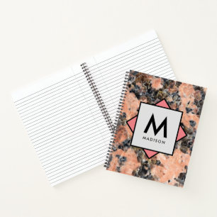 Pink Granite Rock with Your Name and Monogram on Notebook
