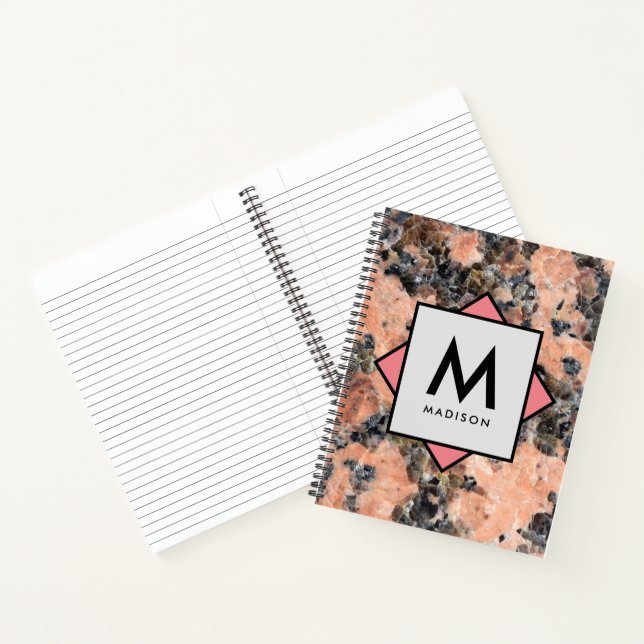 Pink Granite Rock with Your Name and Monogram on Notebook (Inside)