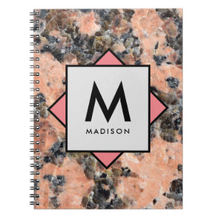 Pink Granite Rock with Your Name and Monogram on Notebook
