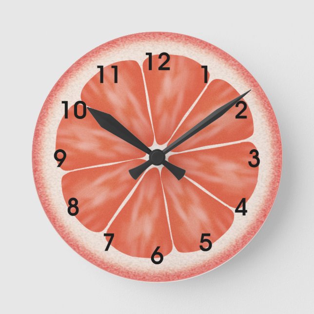 Pink Grapefruit Citrus Fruit Slice Round Clock (Front)