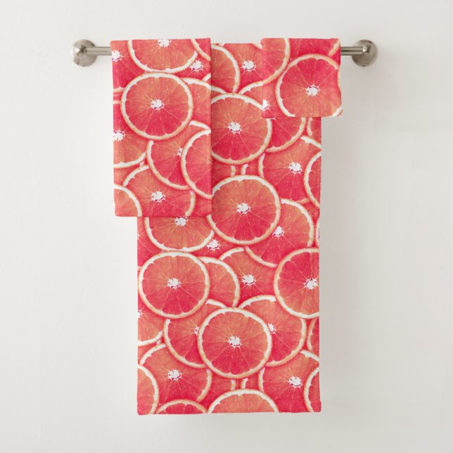 Pink Grapefruit Slice Digital Montage Bath Towel Set (Insitu)