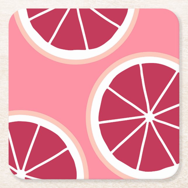 Pink Grapefruit Slice Square Paper Coaster (Front)