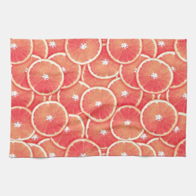 Pink grapefruit slices tea towel (Horizontal)