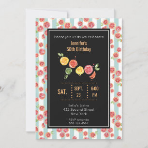 Pink Grapefruits on Green Stripes Party Invite