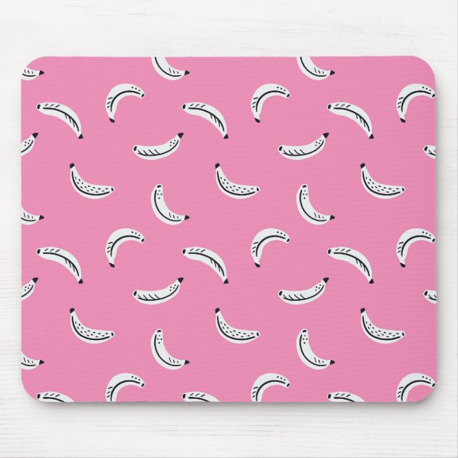 Pink graphic bananas - bold tropical fruit pattern mouse mat (Front)