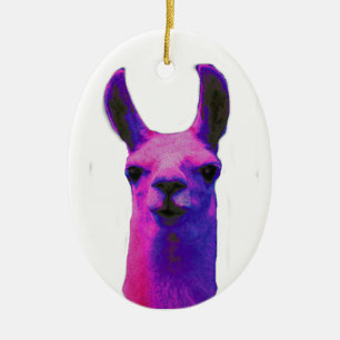 Pink Graphic Llama Ceramic Tree Decoration