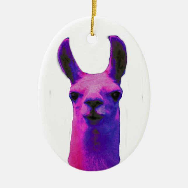 Pink Graphic Llama Ceramic Tree Decoration (Front)