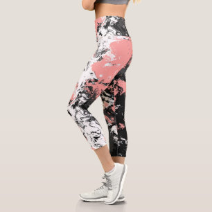 Pink, gray and White Marble Capri Leggings