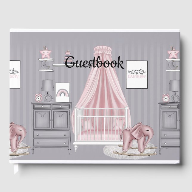 PINK & GRAY BABY GIRL NURSERY SCENE GUEST BOOK (Front)