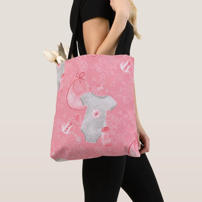PINK & GRAY BABY GIRL PASTEL BIBS BOOTIES  TOTE BAG (Close Up)