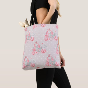 PINK & GRAY BABY GIRL PASTEL BIBS BOOTIES  TOTE BAG