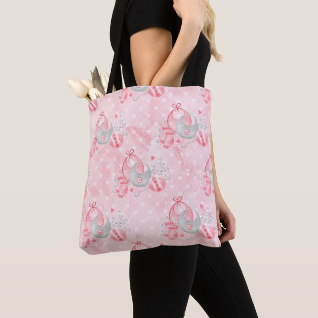 PINK & GRAY BABY GIRL PASTEL BIBS TOTE BAG (Close Up)