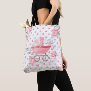 PINK & GRAY BABY GIRL PASTEL PRAM BOOTIES  TOTE BAG