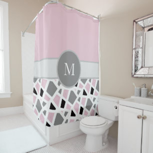 Pink Gray Black White Abstract Geometric Block Shower Curtain