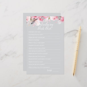 Pink Gray Bridal Shower How well do you Game Card