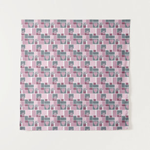 Pink gray brown patchwork of square patches  tapestry
