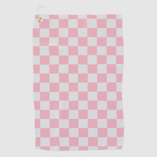 Pink + Gray Check Checkered Checkerboard Pattern Golf Towel