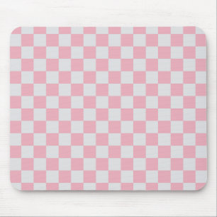 Pink + Gray Check Checkered Checkerboard Pattern Mouse Mat
