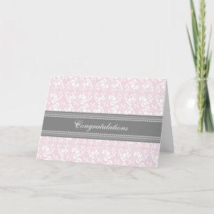 Pink Gray Damask Congratulations on Expecting Card