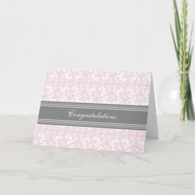 Pink Gray Damask Congratulations on Expecting Card (Front)