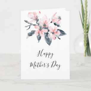 Pink & Gray Flowers Classy Watercolor Mother's Day Card