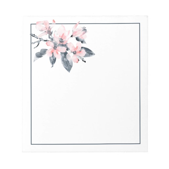 Pink & Gray Flowers Classy Watercolor Notepad (Front)