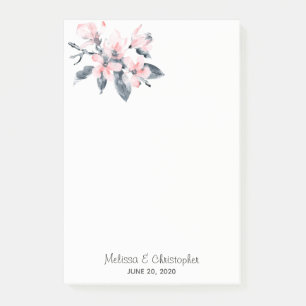 Pink & Gray Flowers Classy Watercolor Wedding Post-it Notes