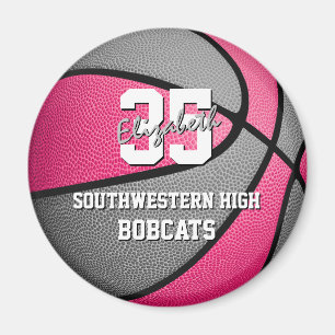 pink gray girl's sports gifts basketball team name magnet
