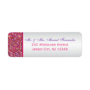 Pink, Gray Glitter Snowflakes Return Address Label
