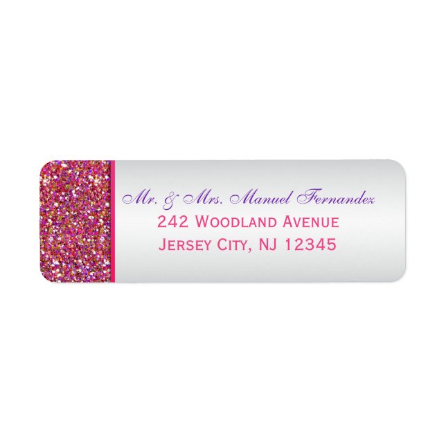 Pink, Gray Glitter Snowflakes Return Address Label (Front)