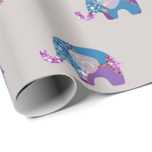 Pink Gray Grey Purple Princess Elephant New Baby Wrapping Paper