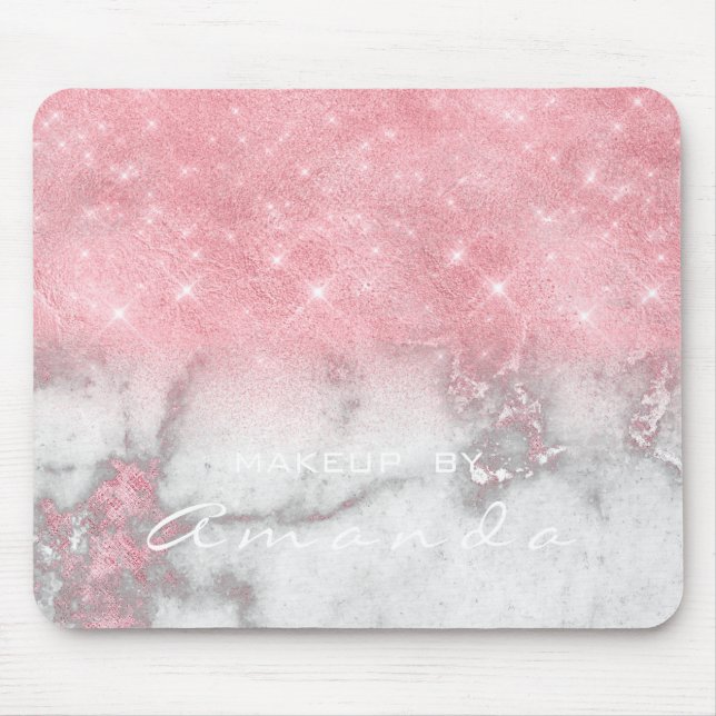 Pink Gray Marble Sparkly Glitter Branding Beauty Mouse Mat (Front)