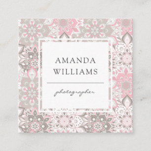 Pink Gray Modern Geometric Square Square Business Card