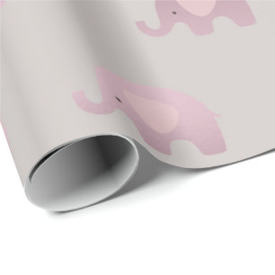 Pink Gray Pastel Princess Elephant New Baby Wrapping Paper