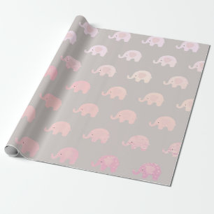 Pink Gray Pastel Princess Elephant New Baby Wrapping Paper