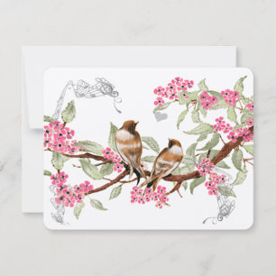 Pink & Gray Vintage Love Birds Wedding RSVP Card