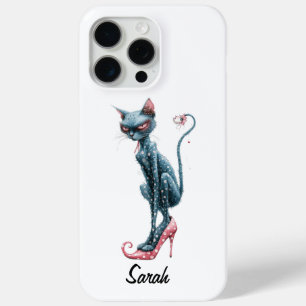 Pink Gray Whimsical Cat  iPhone 15 Pro Max Case
