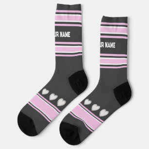 Pink, gray, white- Name heart Socks