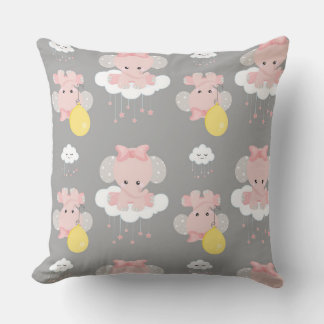 PINK GRAY YELLOW BABY ELEPHANTS MOONS STARS CUSHION