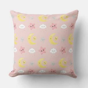 PINK GRAY YELLOW BABY ELEPHANTS MOONS STARS CUSHION