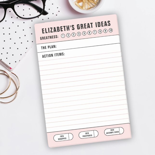 Pink Great Ideas To Do List Post-it Notes (A pretty pink great ideas notepad. Personalize with with your name for a fun to do list.)