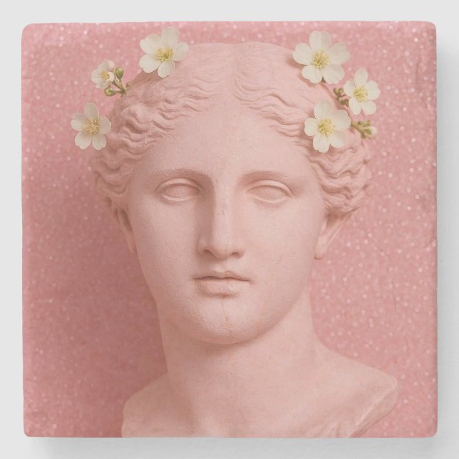 Pink Greek Coasters. Stone Coaster (Front)