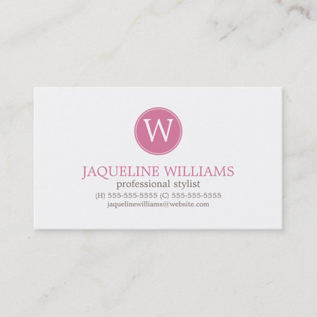 Pink Greek Key Pattern Monogram Business Card (Front)