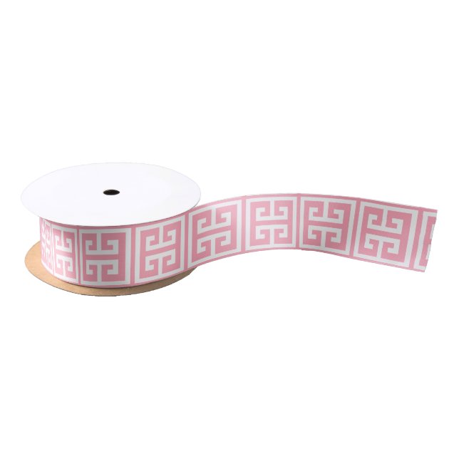 Pink Greek Key Pattern Satin Ribbon (Spool)