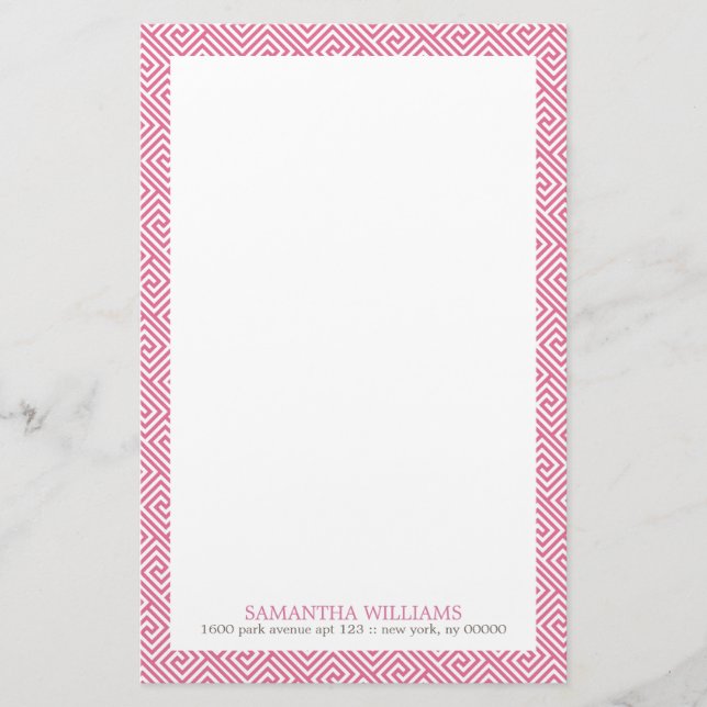 Pink Greek Key Pattern Stationery (Front)