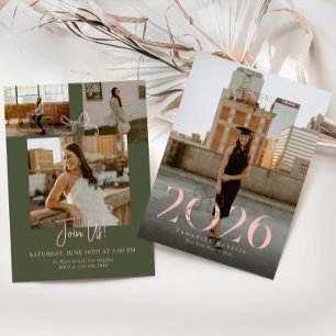 Pink Green 2026 Coquette Bow Full Photo Graduation Invitation