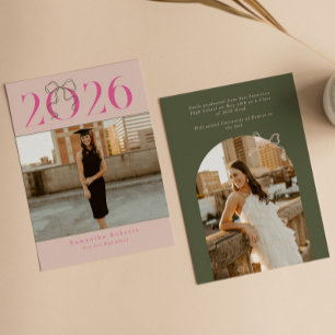 Pink Green 2026 Coquette Bow Photo Graduation Announcement
