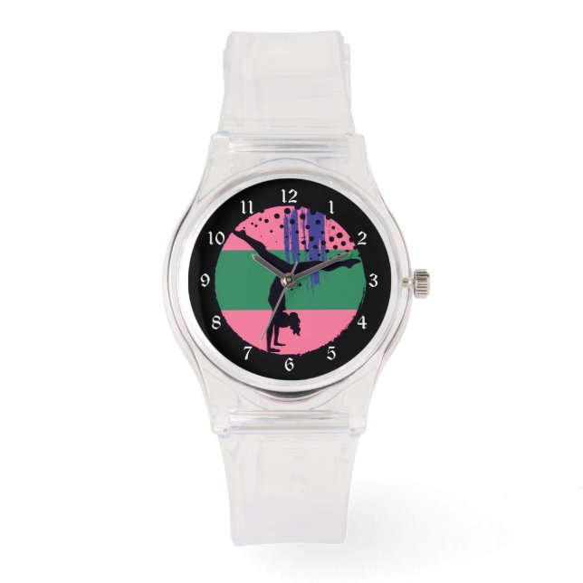 Pink Green Abstract Art Gymnast Watch (Front)